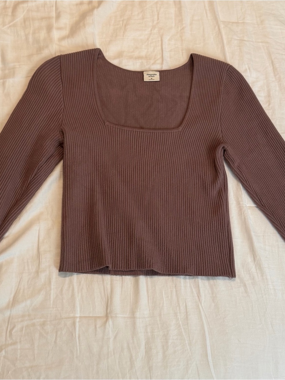Abercrombie & Fitch Ribbed Long Sleeve Square Neck Top - Mauve Brown